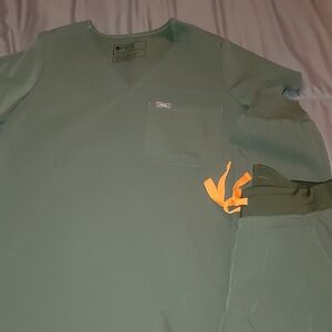 Figs Olive Scrub Set with Mustard Accents